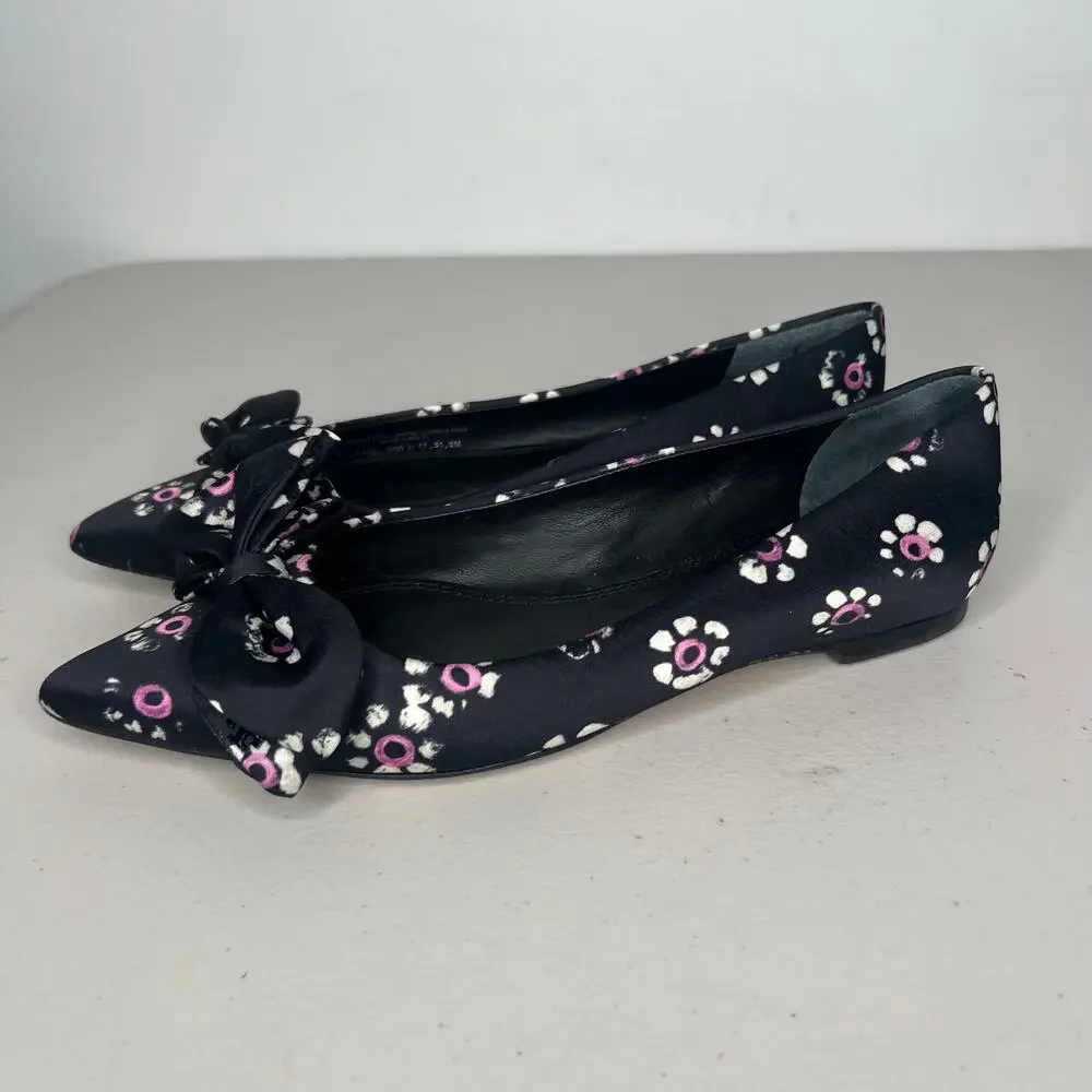 Tory Burch Black Rosalind Bow Floral Pointed Ballet Flats Size 5